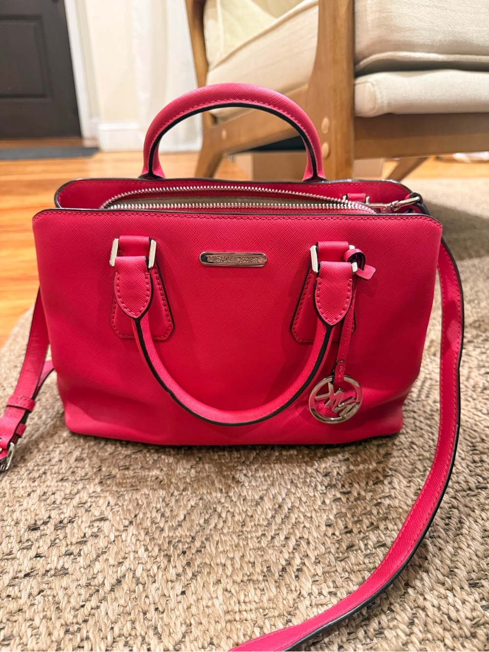 Michael Kors Hot Pink Saffiano Satchel with Crossbody Strap